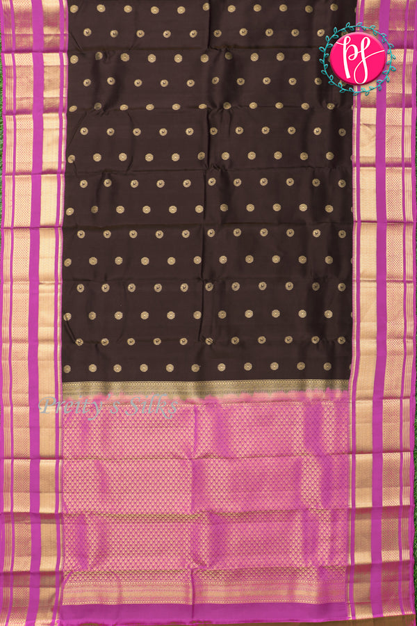 Half Pure Kanchipuram Silk Saree-Black And Pink-PA25014
