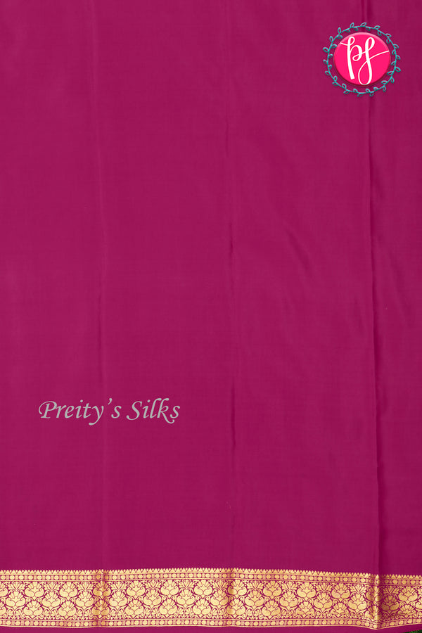 Pure Mysore Crepe Silk Saree-Bottlegreen And Mejentapink-PA46832