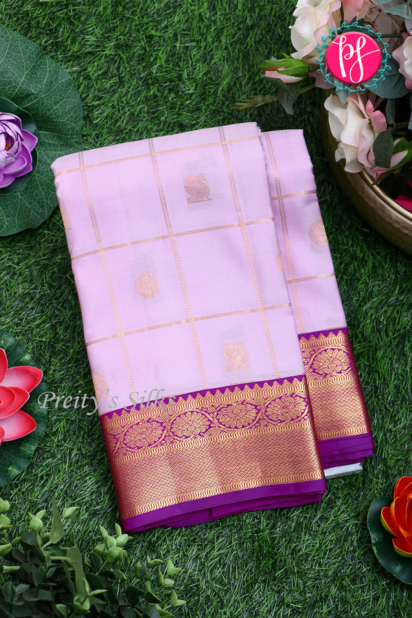Pure Kanchipuram Silk Saree-Lightlavender And Purple-PA23588