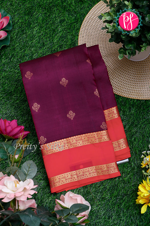 Half Pure Kanchipuram Silk Saree-DeepWine And Red-PA27022