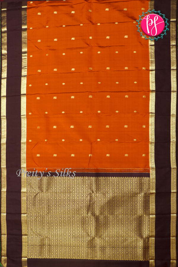 Pure Kanchipuram Silk Saree-Rustorange And Darkmarron-PA26219