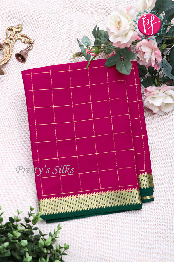 Pure Mysore Crepe Silk Saree -Mejentapink And Bottlegreen-PA09448