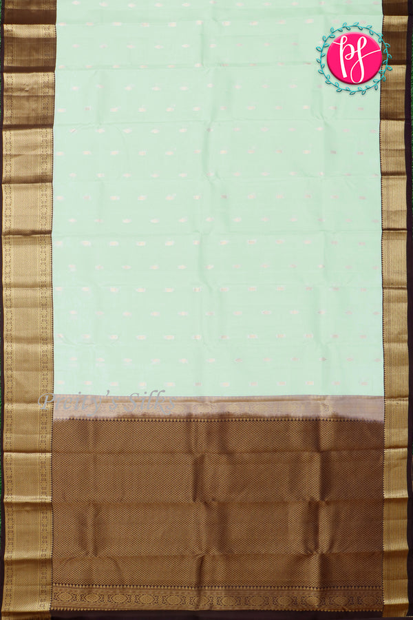 Half Pure Kanchipuram Silk Saree-Light mint And Deepbrown-PA25960