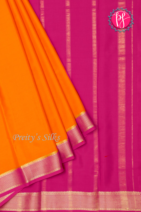 Pure Mysore Crepe Silk Saree-Orange And Pink-PA22316