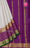 Pure Mysore Crepe Silk saree-White And Purple-PF45500