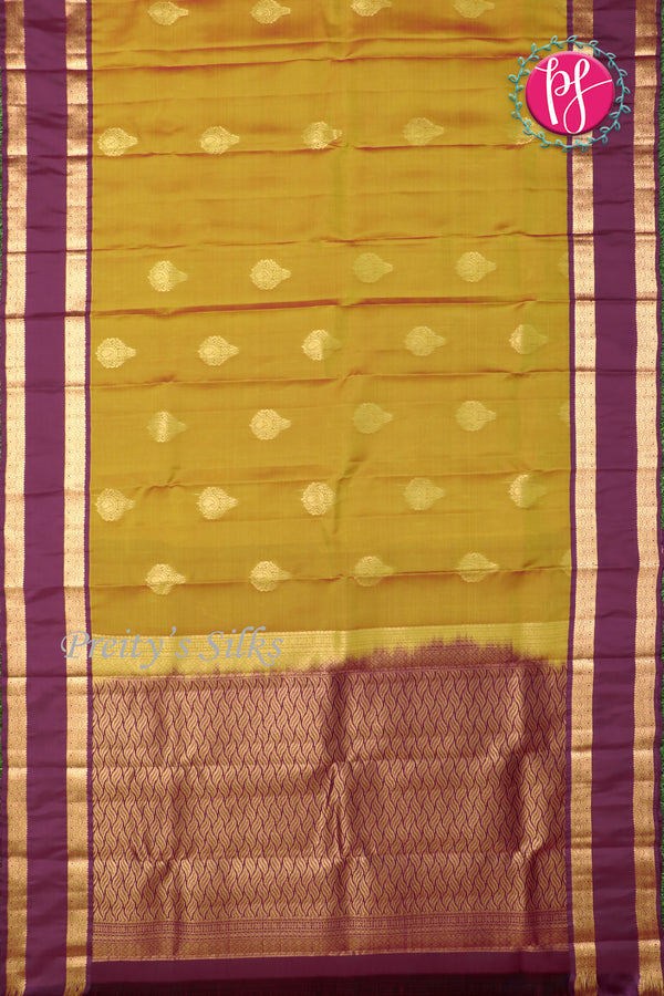 Half Pure Kanchipuram Silk Saree-Honey With Wine-PF81363