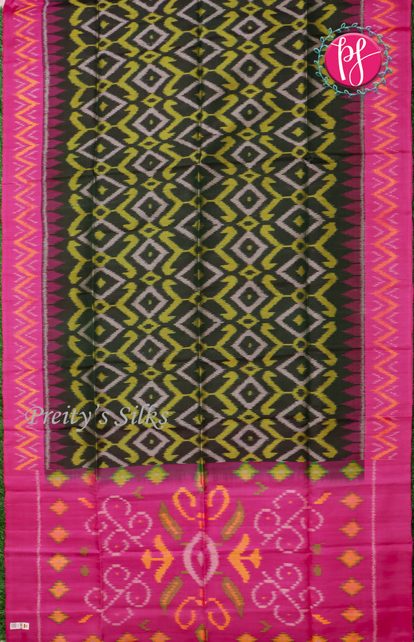 Pure Pochampally Soft Silk saree - Bottle Green - Ligth Pink -PF38077