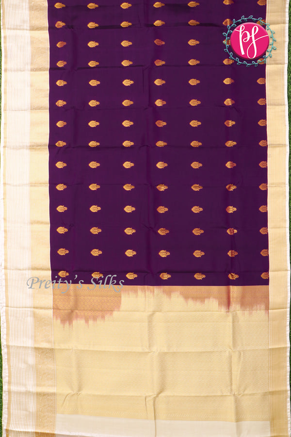 Half Pure Kanchipuram Silk Saree-Purple And Cream-PF81385