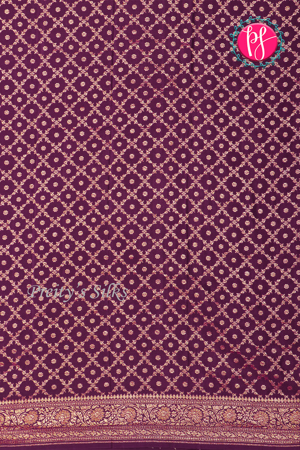 Pure Banarasi Crepe Silk Saree-Deepwine-PA22100