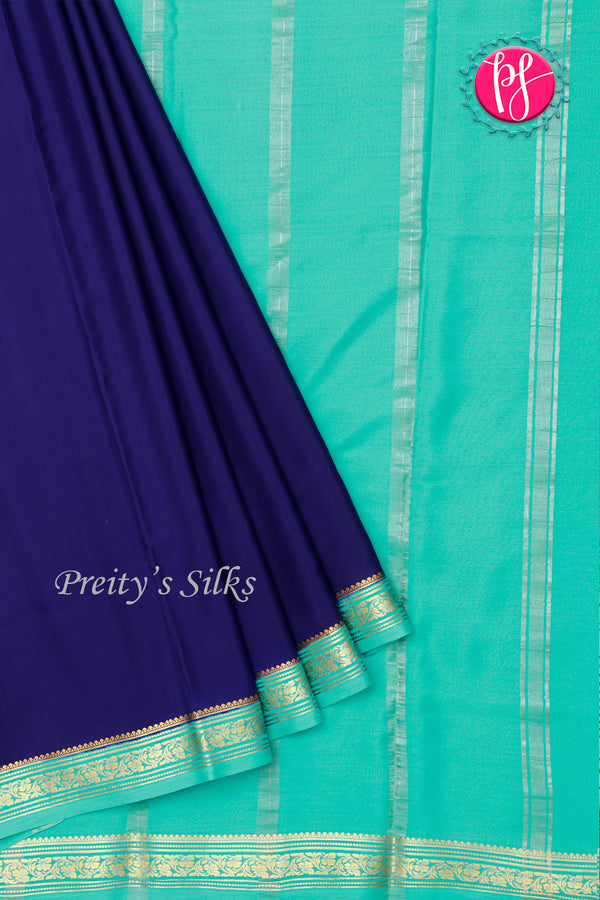 Pure Mysore Crepe Silk Saree-Navyblue And Seablue- PA28638