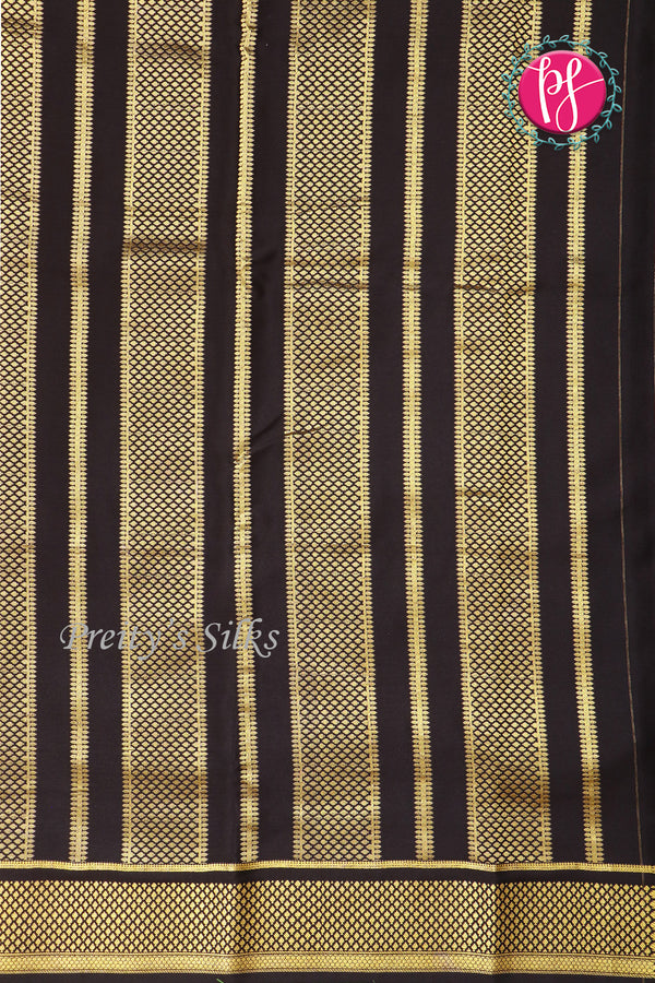 Pure Mysore Crepe Silk Saree -Mustardyellow And Black-PA10699