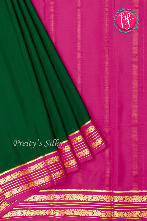 Pure Mysore Crepe Silk Saree-Green And Pink- PA34176