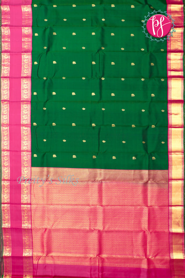 Pure Kanchipuram Silk Saree-Green And pink-PF63079