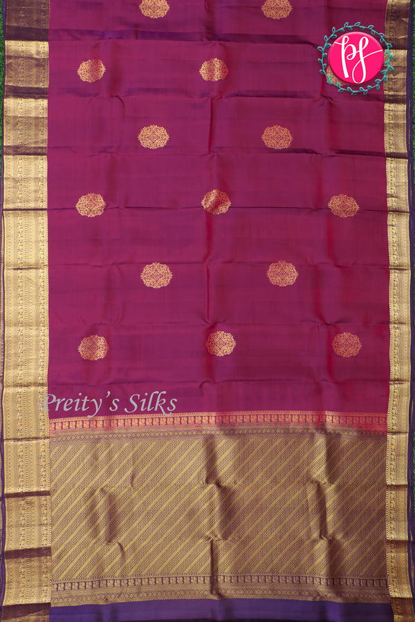 Half Pure Kanchipuram Silk Saree-Dark Magenta And Dark purple-PA25832