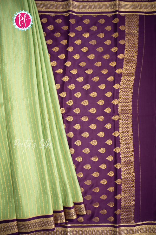 Pure Mysore Crepe Silk Saree-Pastelgreen And Deeppurple- PA57314