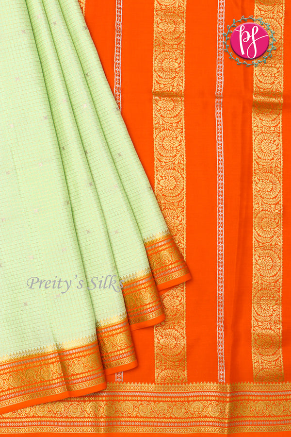 Pure Mysore Crepe Silk Saree -Pista Green With Orange-PF80566
