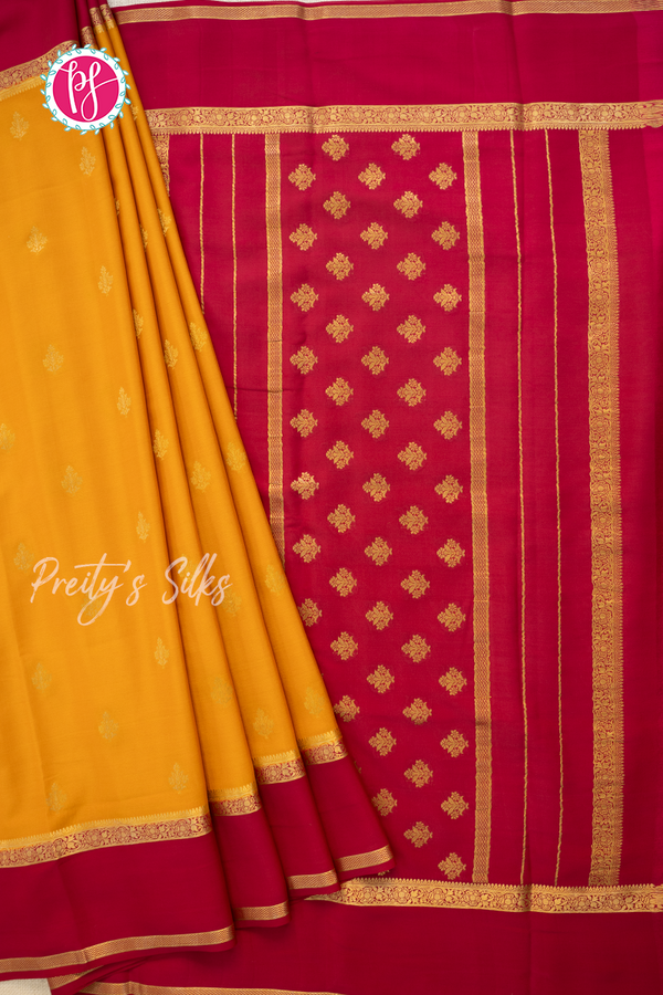 Pure Mysore Crepe Silk Saree-Mustardyellow And Pink-PA56316
