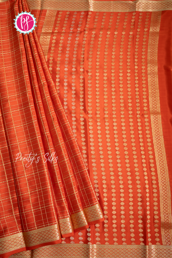 Pure Mysore Crepe Silk Saree-Orange- PA57163