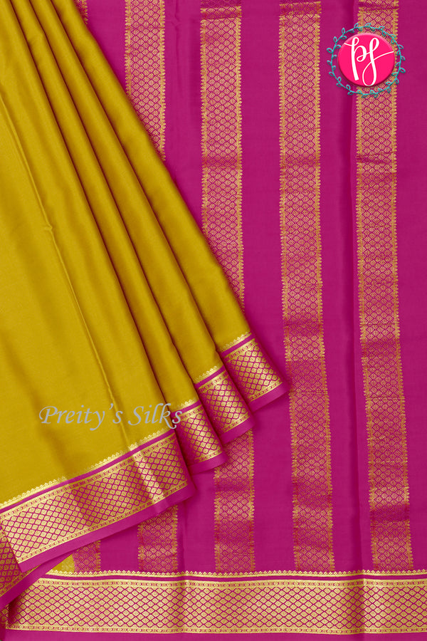 Pure Mysore Crepe Silk Saree-Honey Gold And Pink-PA22389