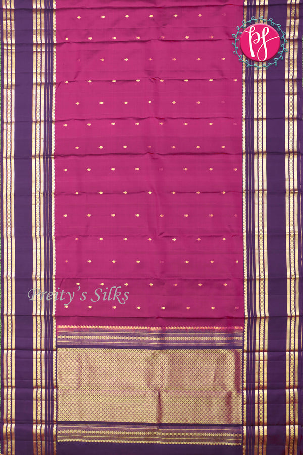 Pure Kanchipuram Silk Saree-Magenta-Rose And Navyblue-PA17570