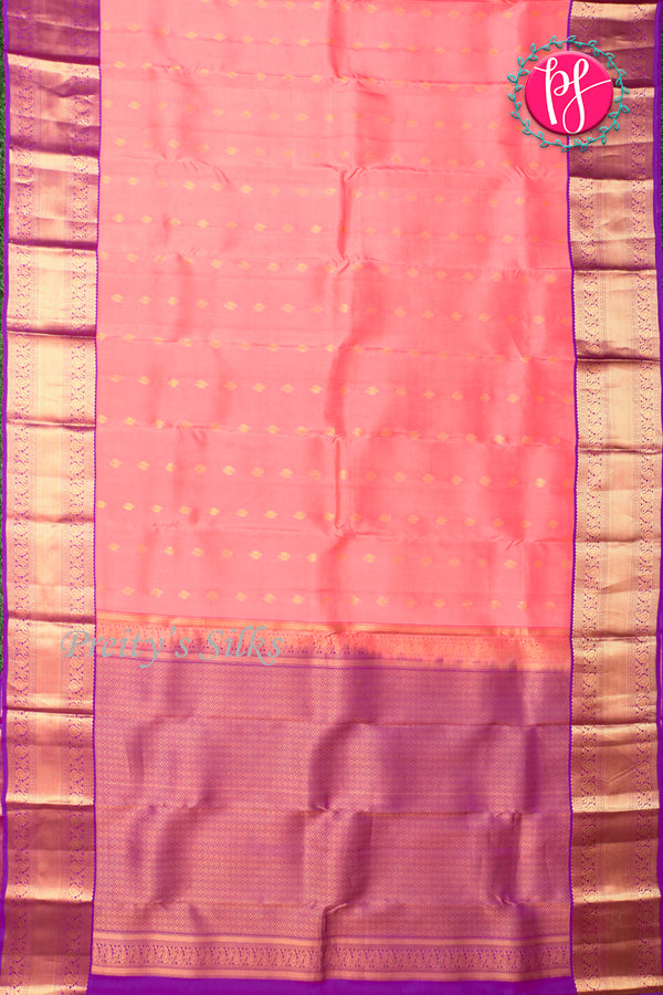 Half Pure Kanchipuram Silk Saree-Light coral And Lavender-PA25832