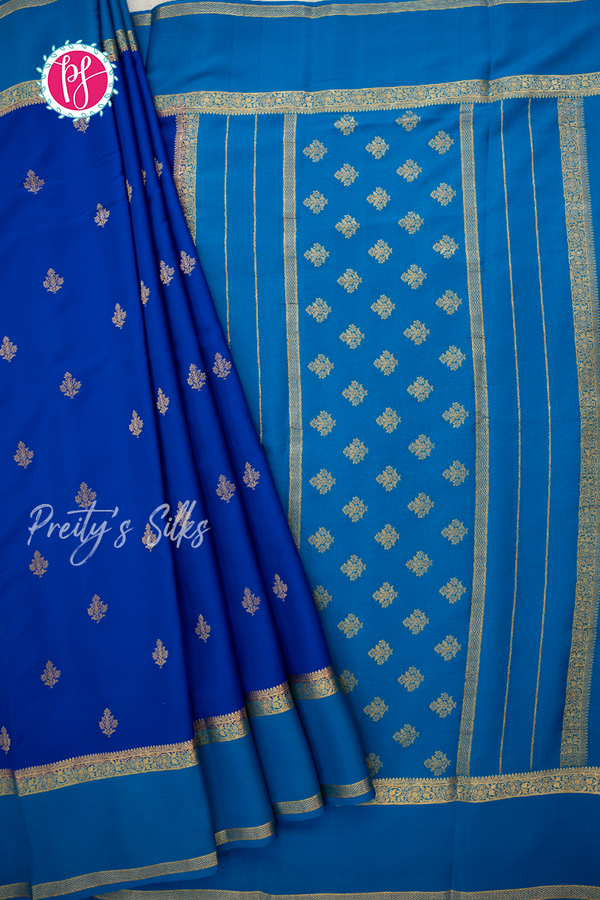 Pure Mysore Crepe Silk Saree-Royalblue And Tealblue- PA56316