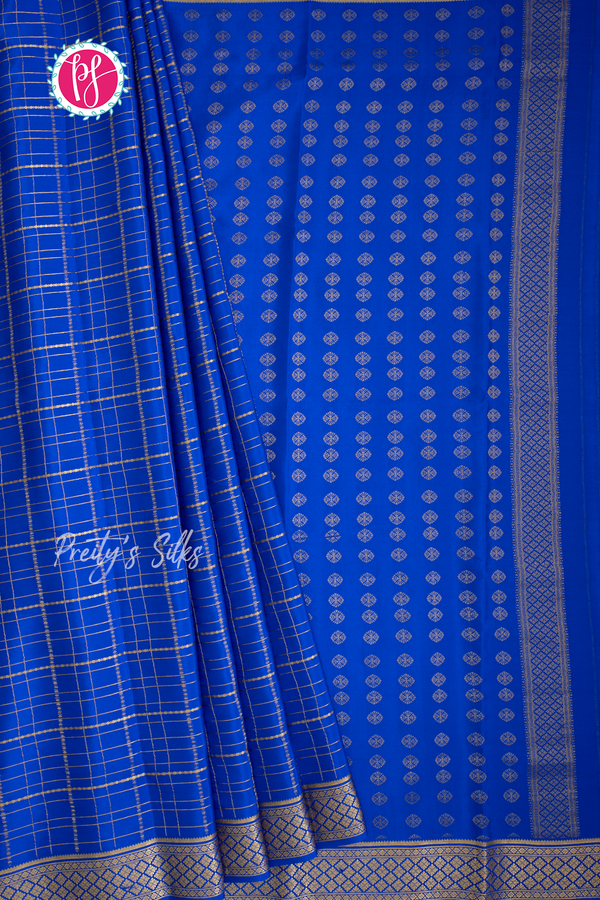Pure Mysore Crepe Silk Saree-Royalblue- PA57163