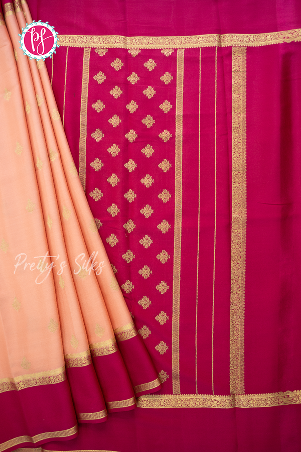Pure Mysore Crepe Silk Saree-Peach And Crimpsonred-PA56316