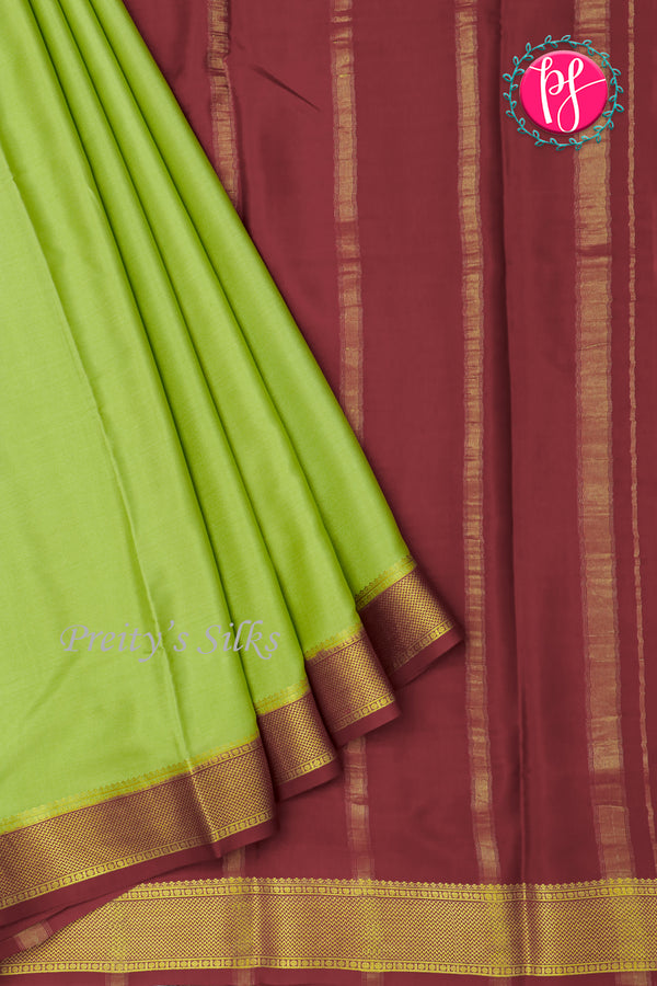 Pure Mysore Crepe Silk Saree-Parrotgreen And Marron-PA22316