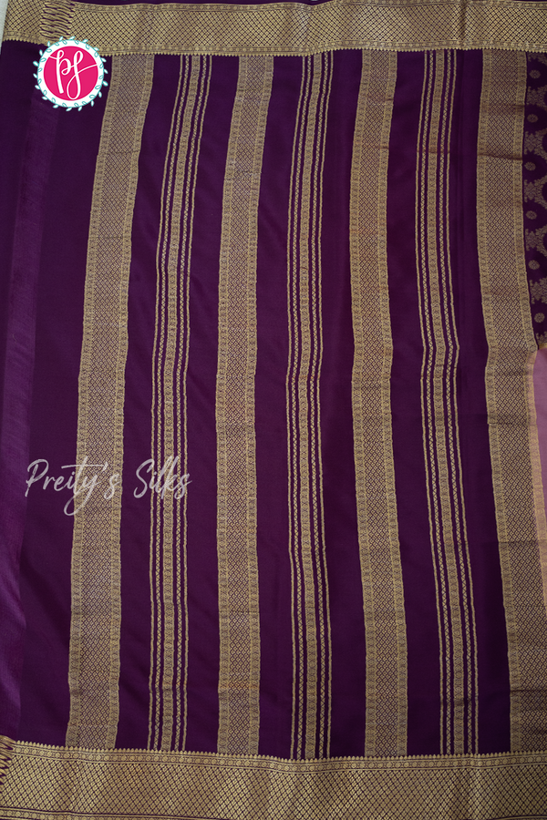 Pure Mysore Crepe Silk Saree-Half And Half pattern-Mauve And Deepwine- PA56238