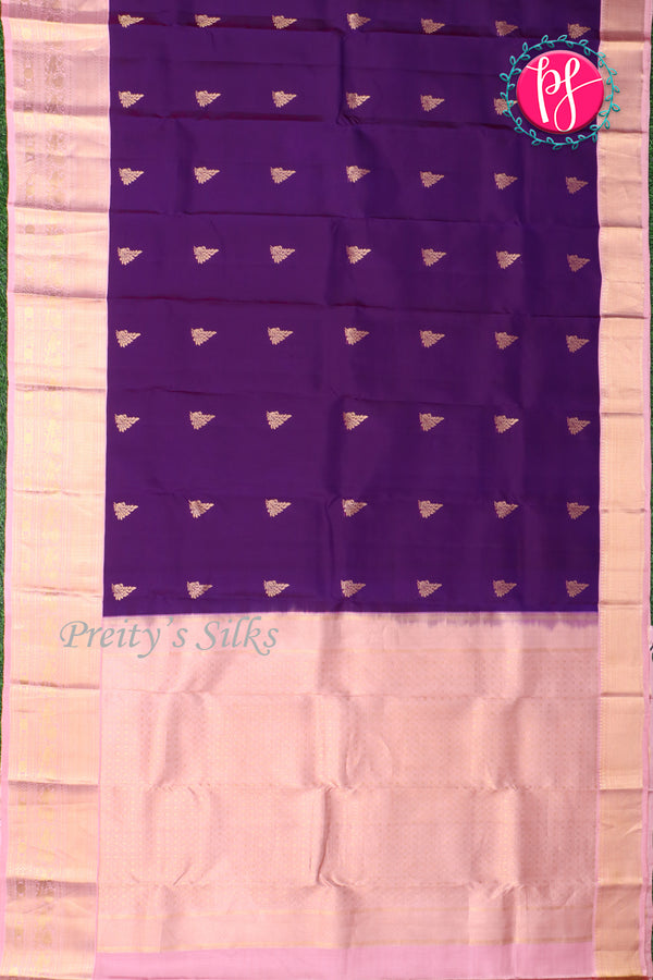 Half Pure Kanchipuram Silk Saree-Purple And Pink-PA25832