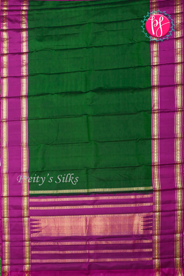 Kanchipuram Soft Silk Saree-Bottlegreen And Purple-PA20390