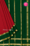 Pure Mysore Crepe Silk Saree-Red And Bottlegreen- PA22264