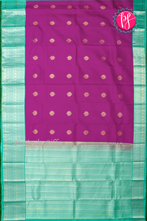 Pure Kanchipuram Silk Saree-Plum And Seagreen-PA25014