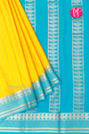 Pure Mysore Crepe Silk Saree-Yellow And Skyblue-PA26566