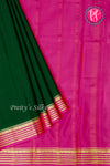 Pure Mysore Crepe Silk Saree-Bottlegreen And Pink-PA28717