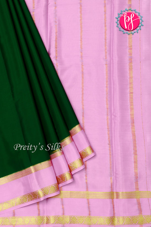 Pure Mysore Crepe Silk Saree-Bottlegreen And Babypink-PA22264