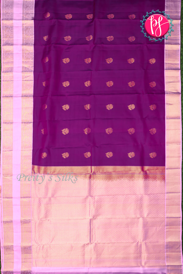 Pure Kanchipuram Silk Saree-Purple And Candy Pink-PA23514