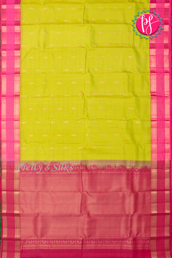 Half Pure Kanchipuram Silk Saree-Olive yellow And Pink- PA24996