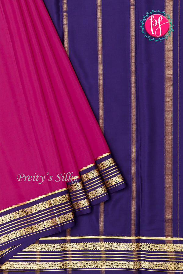 Pure Mysore Crepe Silk Saree-Pink And Navyblue- PA34176