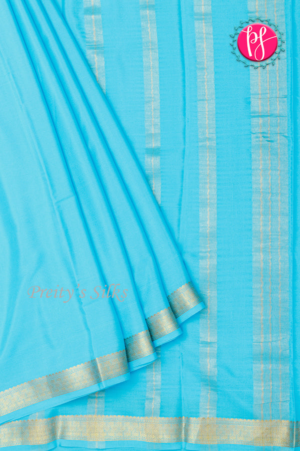 Pure Mysore Crepe Silk Saree-Aquablue-PA33565