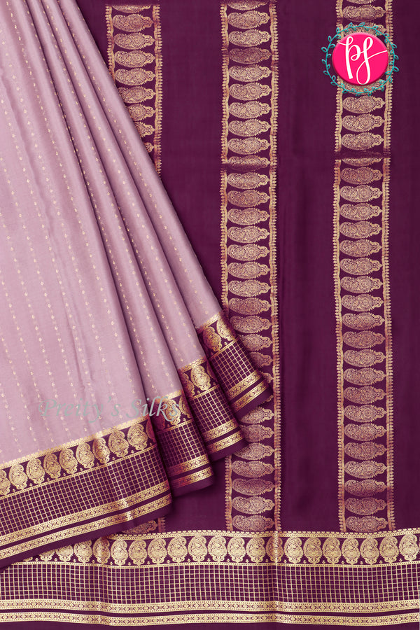 Pure Mysore Crepe Silk Saree-Dusty Rose And Deepwine-PA26566