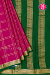 Pure Mysore Crepe Silk Saree-Double checks-Rich Magenta And Green-PA26523