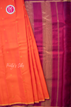 Half Pure Kanchipuram Silk Saree -Orange with Marron-PA56648
