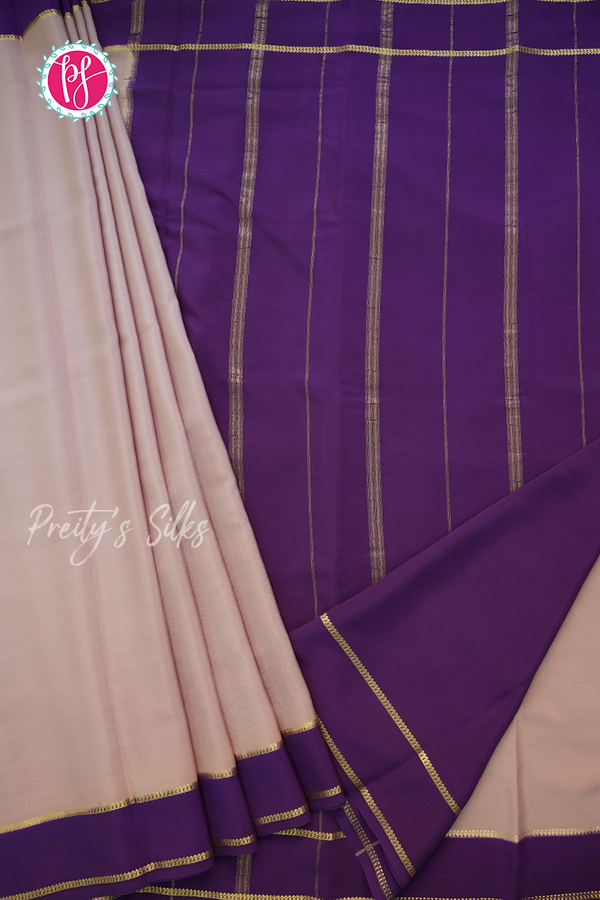 Pure Mysore Crepe Silk Saree-Slate Grey And Purple-PA55504