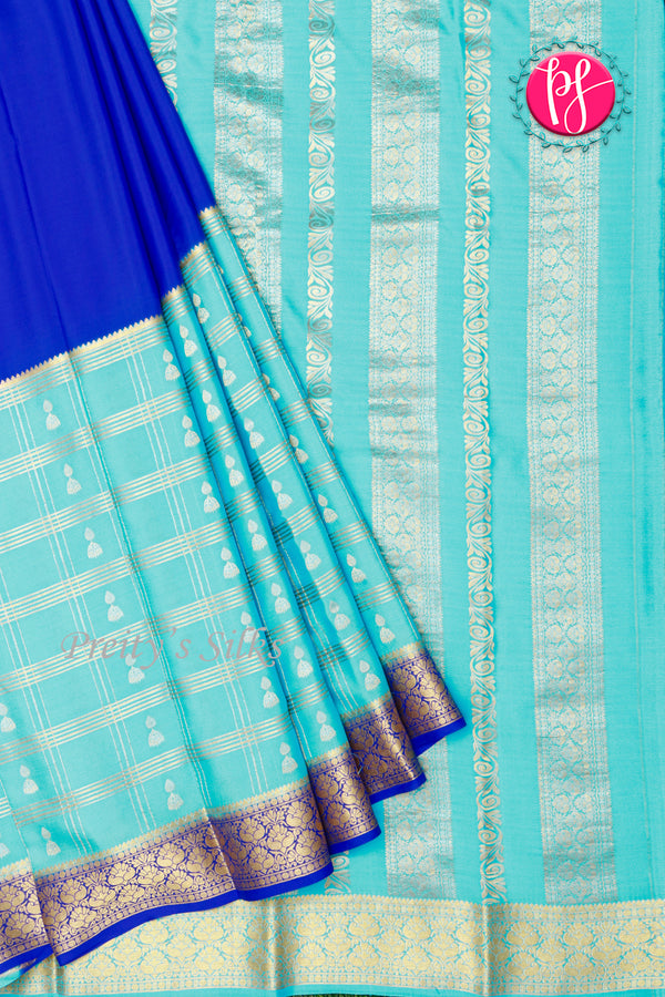 Pure Mysore Crepe Silk Saree-Royalblue And Skyblue-PA46832