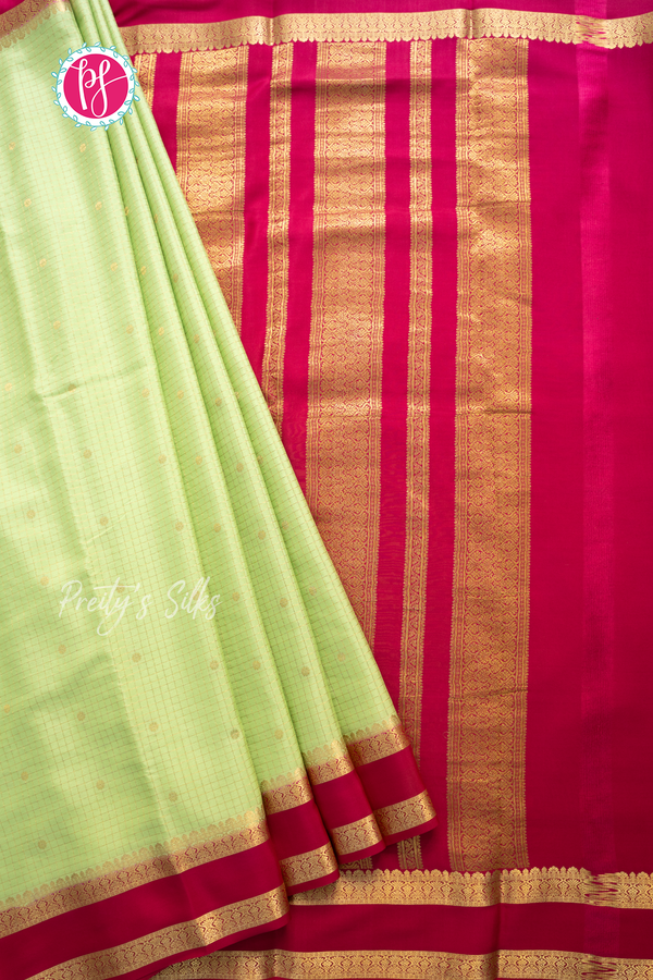 Pure Mysore Crepe Silk Saree-Pistagreen And Darkpink-PA56208