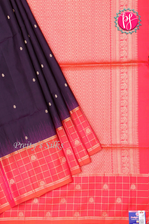 Kanchipuram Soft Silk Saree-Deep Navy Blue And Watermelonpink-PA27323