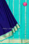 Pure Mysore Crepe Silk Saree-Navyblue And Seablue-PA28744