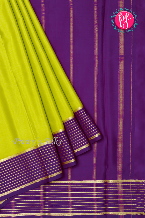Pure Mysore Crepe Silk Saree-Olivegreen And Deepvoilet-PA28865